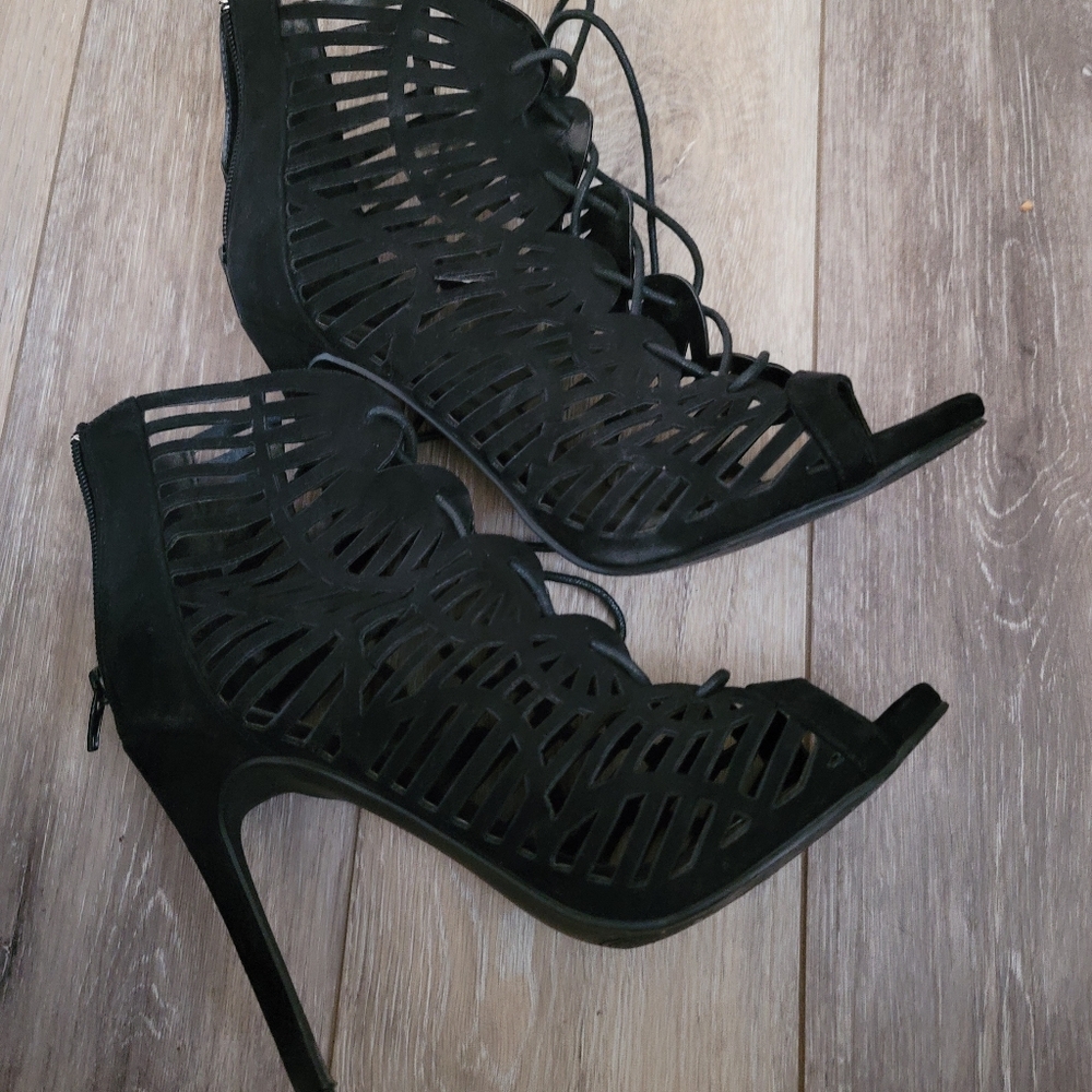 Black lace up heels
